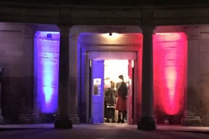 Mood lighting at wedding entrance in Nottingham